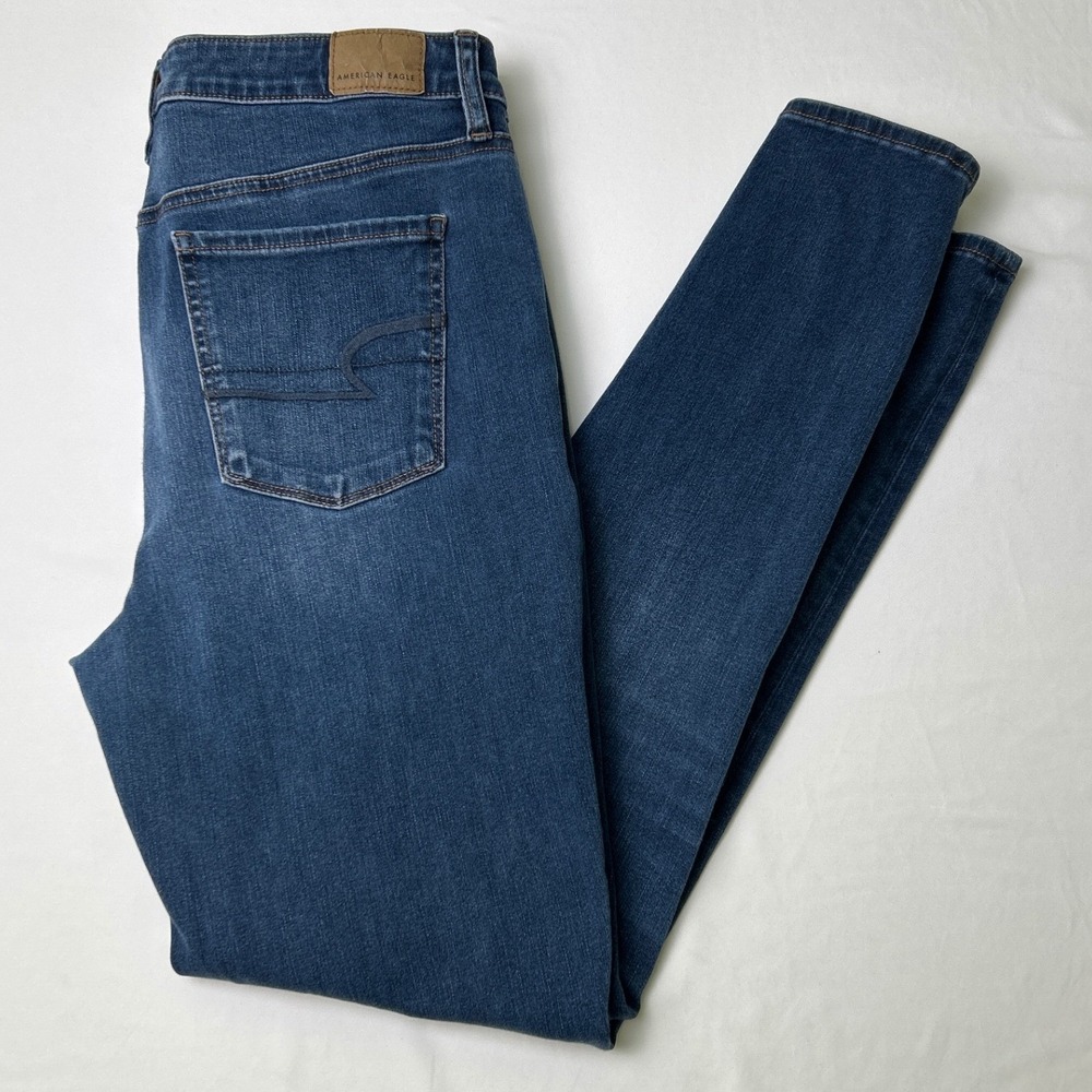 American Eagle Womens High Rise Stretch Skinny Jeans Size 12 Long Blue Casual